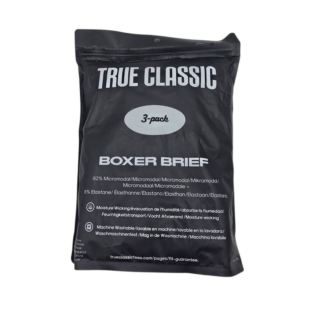 True Classic Black Boxer Briefs (3‑Pack) Men's Large NWT 3D Pouch No Fly Grey